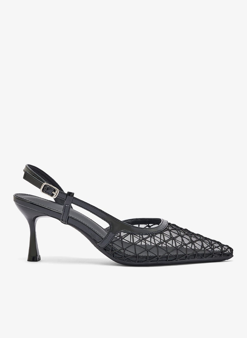 ELLA Net Detail Kitten Heel Sling Back Pumps - Image 1